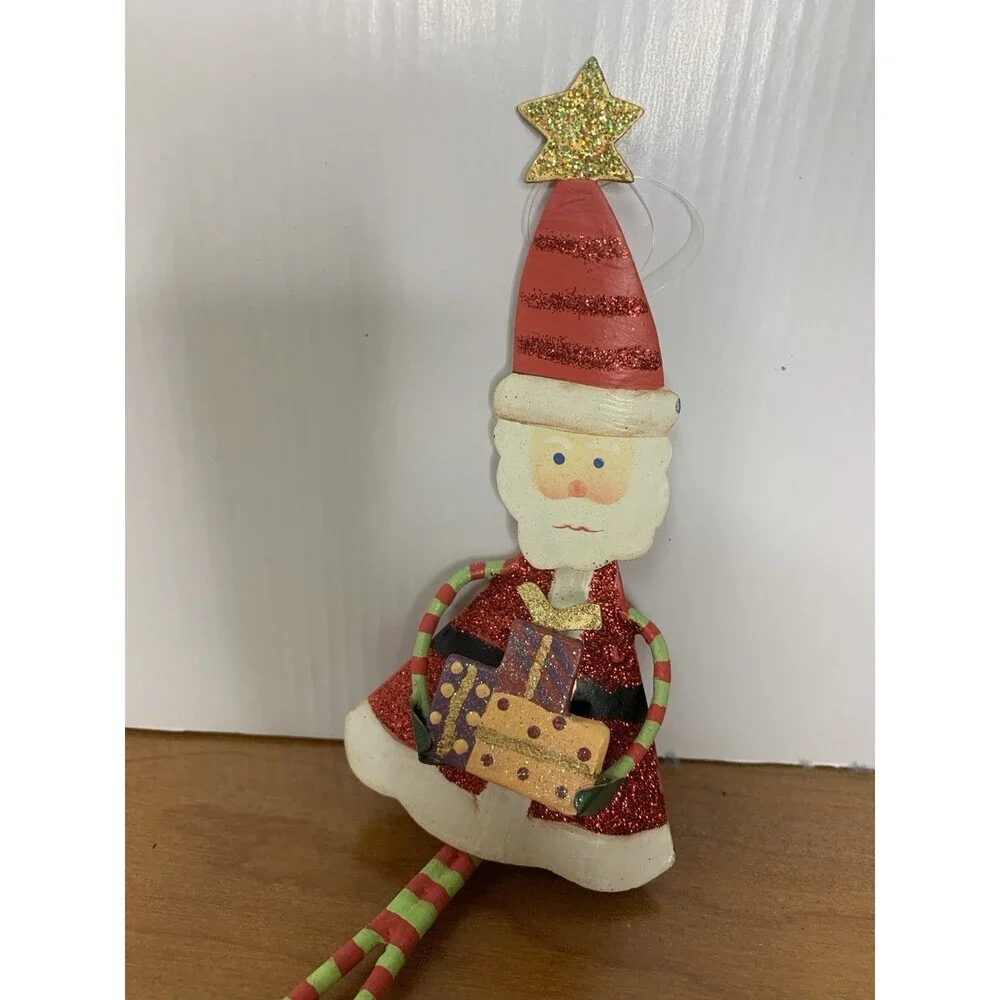 Santa Christmas Ornament Metal 8.5”x3” Movable Legs